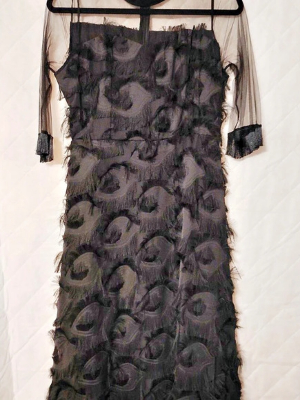Black Sheer Fringe Midi Dress